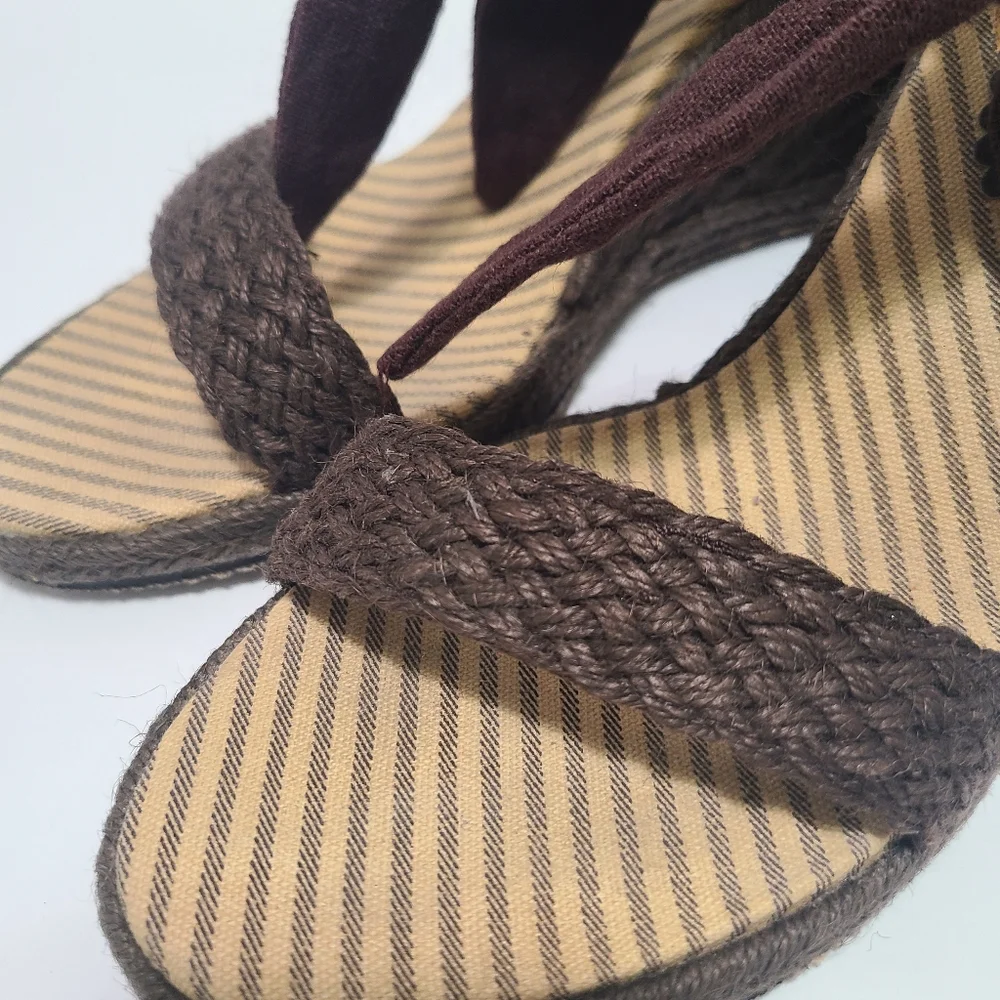 Tommy Hilfiger Open Toe Ankle Tie Wrap Brown  Wedge‎ Sandal Womens Size 11